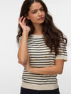 Vero Moda Camelia Knitted T-Shirt, Beige Multi