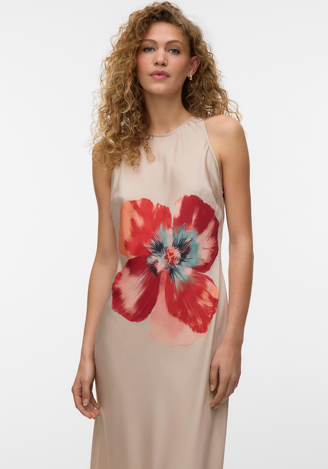 Vero Moda Reba Floral Satin Maxi Dress, Light Gold