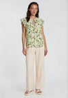 Vero Moda Nellie Floral Frill Sleeve Top, Green