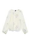 Vero Moda Lina Floral Embroidery Sheer Blouse, Cream Multi