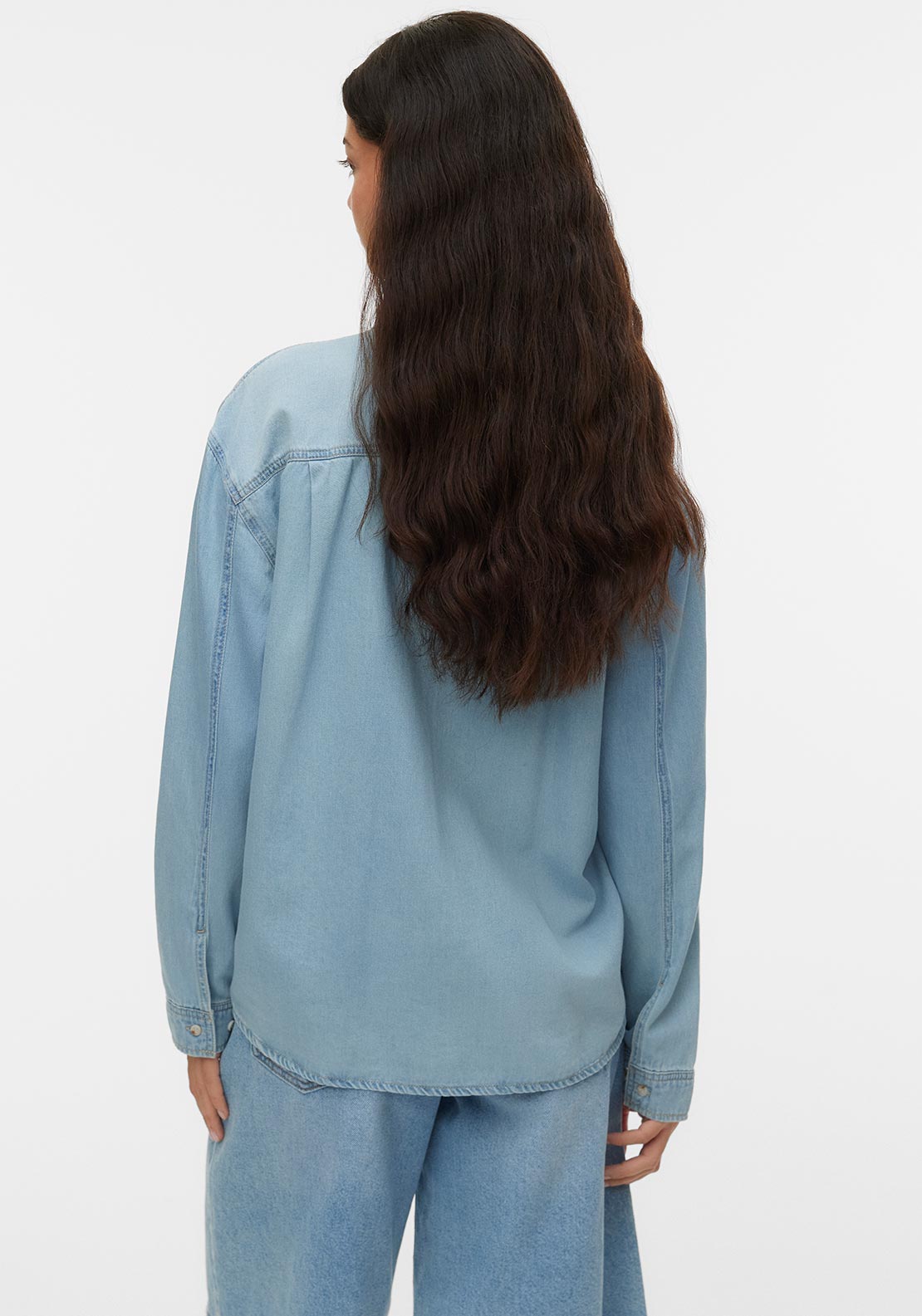 Vero Moda Vionette Denim with Neck Detail Shirt, Medium Blue Denim