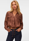 Vero Moda Toma Tie Trim Cropped Shirt, Brown