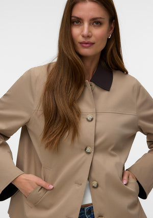 Vero Moda Chelsea-Poppy Cropped Jacket, Beige and Brown