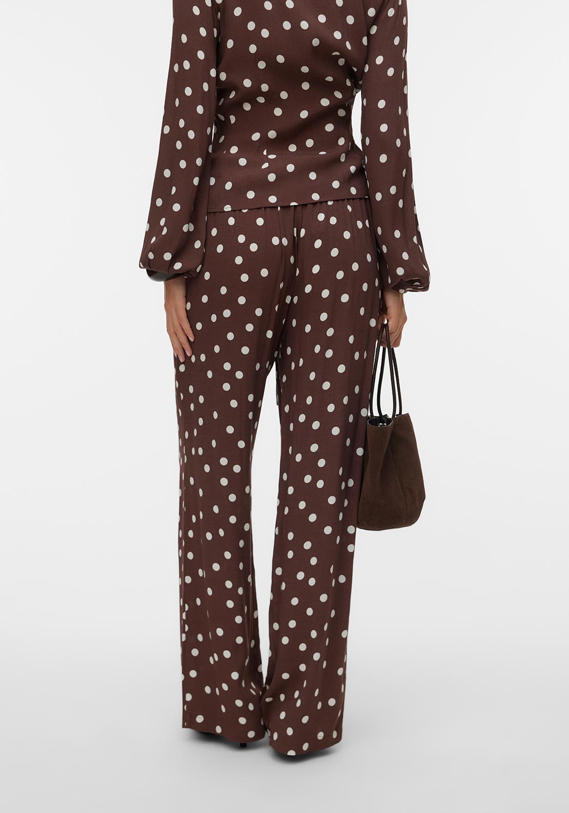 Vero Moda Elisa Polka Dot Trousers, Brown and White