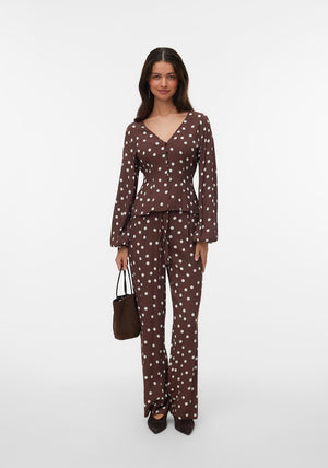 Vero Moda Elisa Polka Dot Trousers, Brown and White