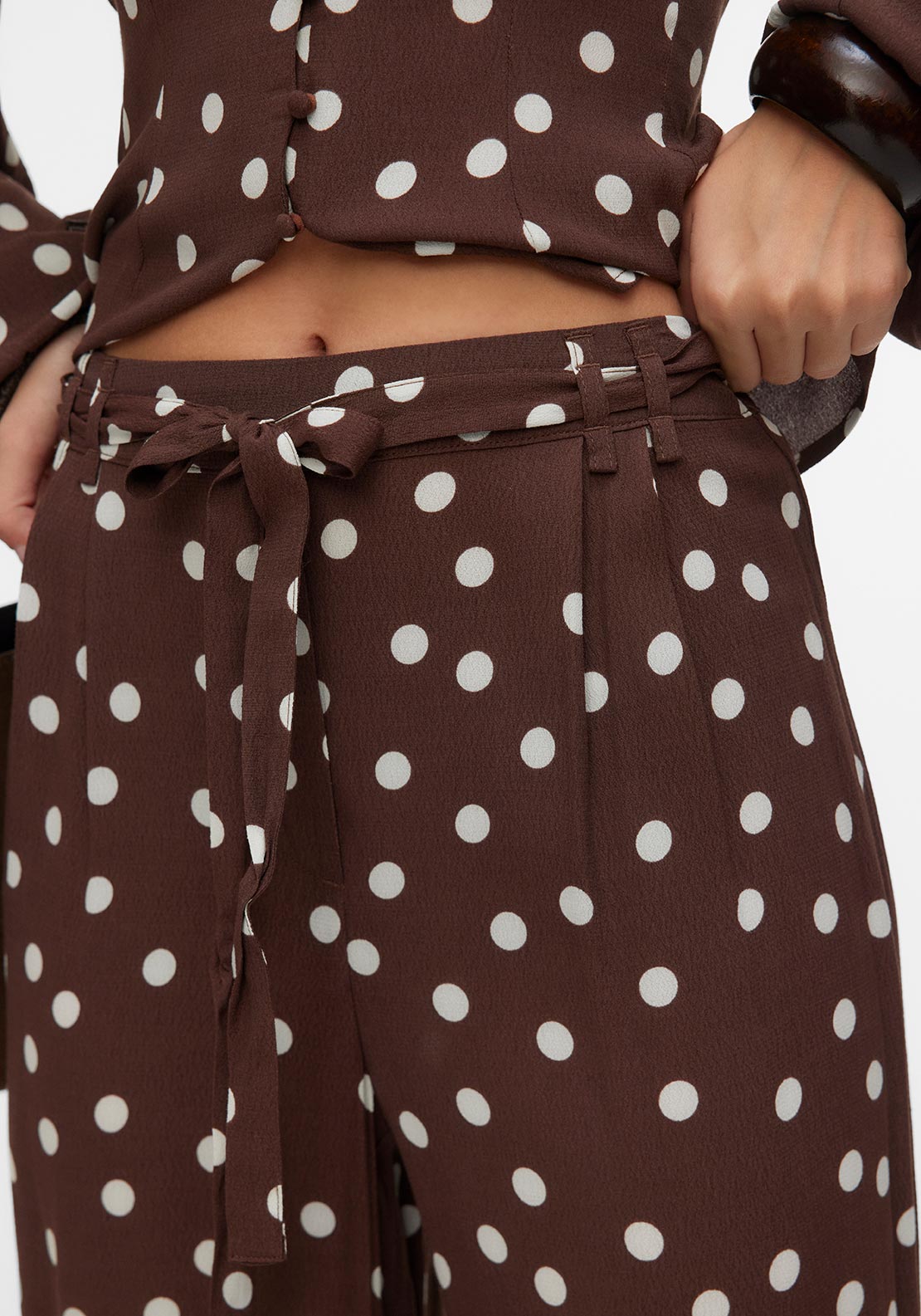 Vero Moda Elisa Polka Dot Trousers, Brown and White