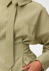 Vero Moda Briar Houndstooth Cinched Tie Detail Shirt, Green
