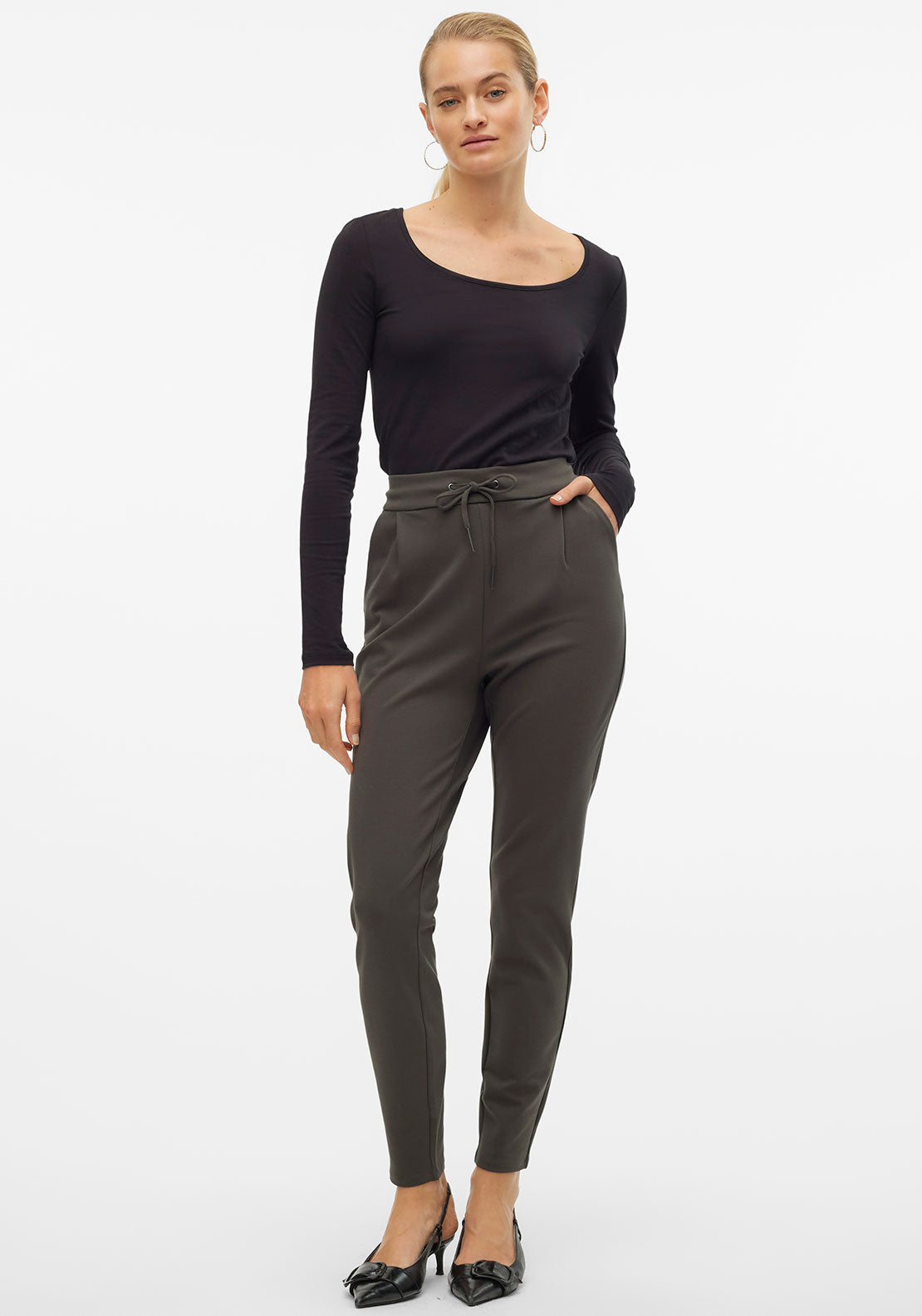 Vera Moda Eva Loose String Pants, Green