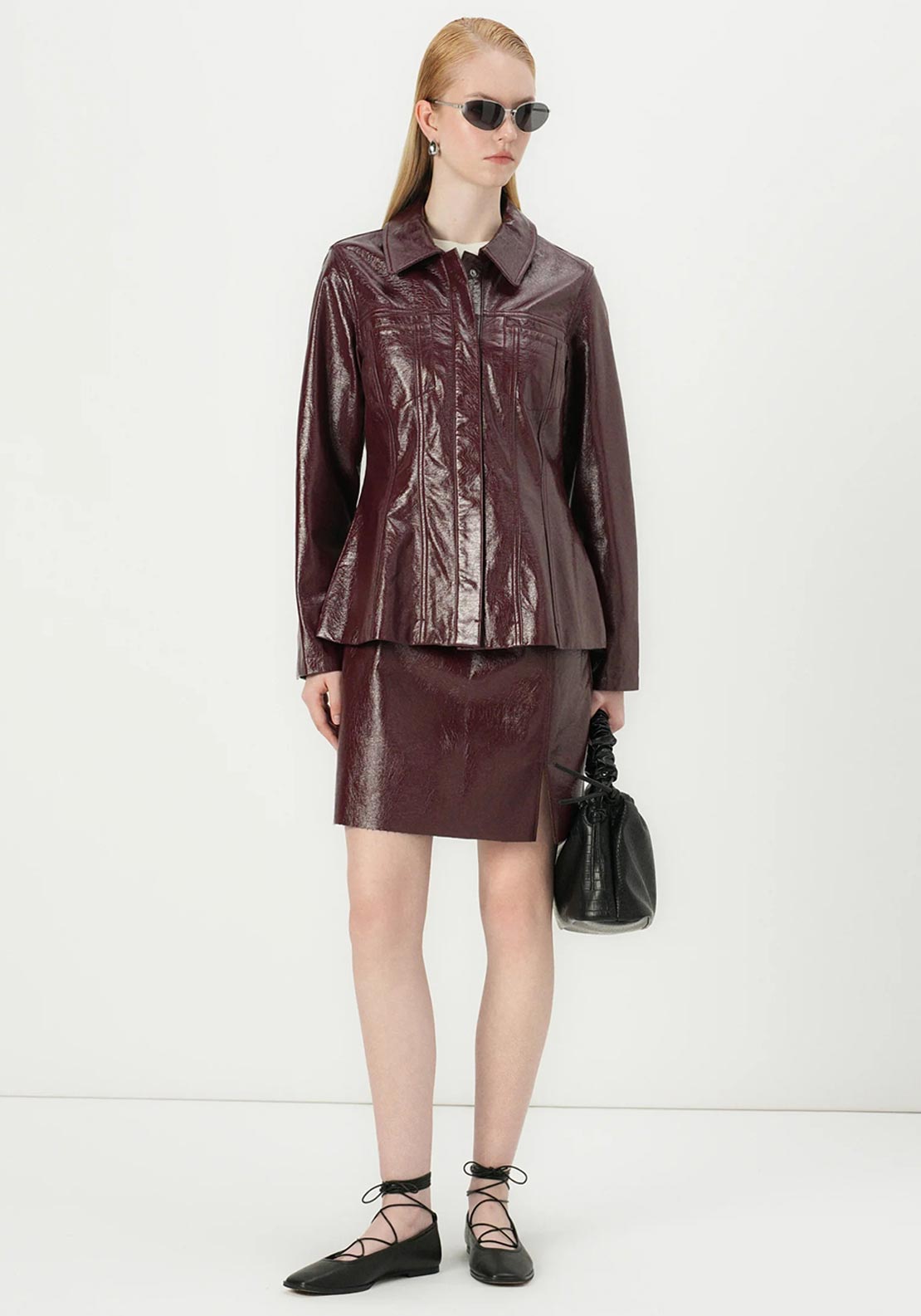 Vero Moda Lottie Peplum Vinyl Jacket, Wine