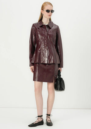 Vero Moda Lottie Peplum Vinyl Jacket, Wine