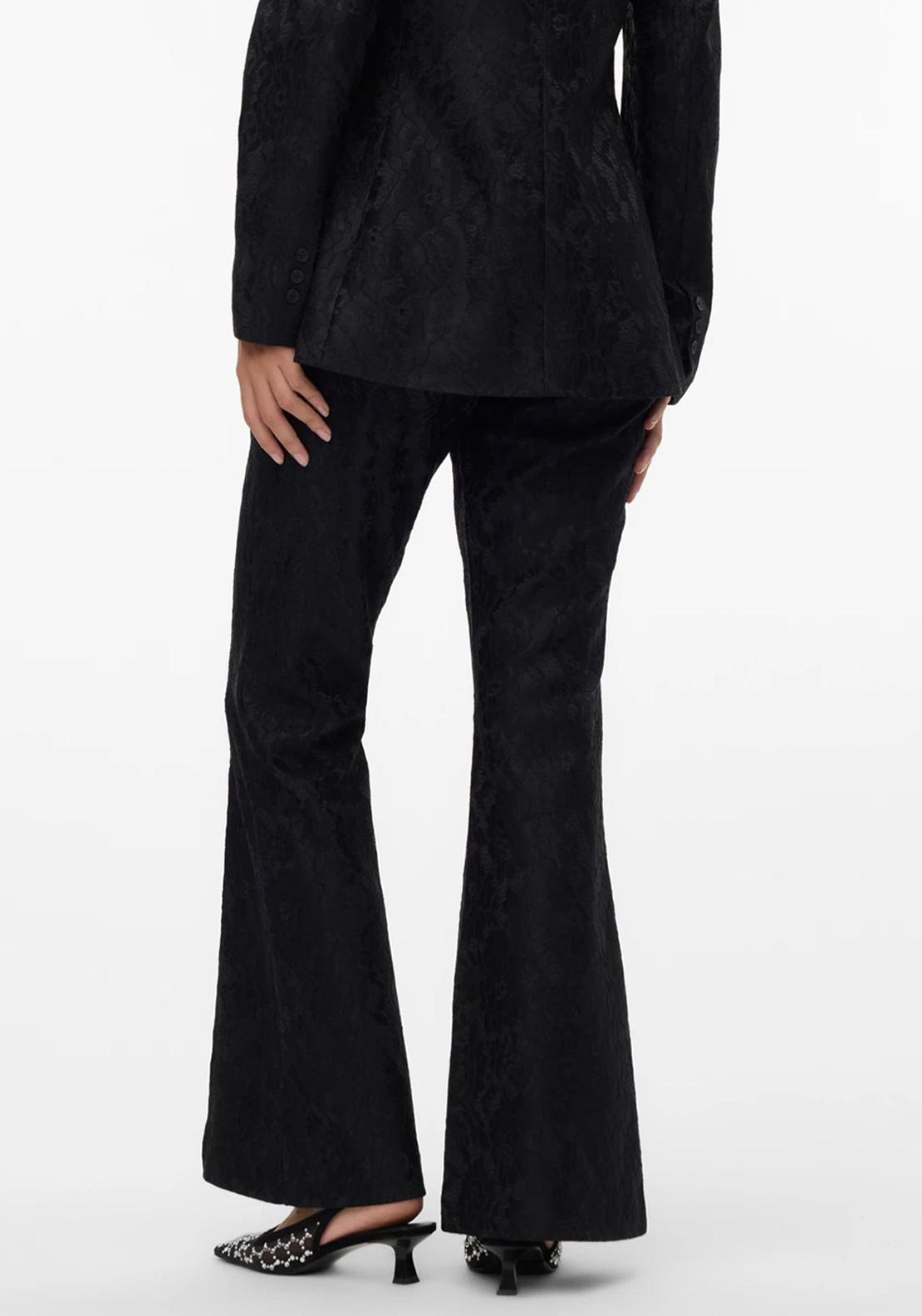 Vero Moda Carly Slim Leg Flared Lace Trousers, Black