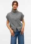 Vero Moda High Neck Zip Up Knitted Vest, Melange/Medium Grey