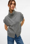 Vero Moda High Neck Zip Up Knitted Vest, Melange/Medium Grey