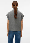 Vero Moda High Neck Zip Up Knitted Vest, Melange/Medium Grey