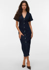 Vero Moda Sanni Short Sleeve V-Neck Midi Denim Dress, Dark Blue
