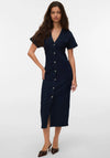 Vero Moda Sanni Short Sleeve V-Neck Midi Denim Dress, Dark Blue