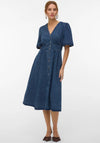 Vero Moda Elaney V-Neck Button Down Denim Midi Dress, Medium Blue
