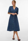 Vero Moda Elaney V-Neck Button Down Denim Midi Dress, Medium Blue