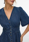 Vero Moda Elaney V-Neck Button Down Denim Midi Dress, Medium Blue