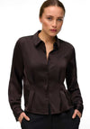 Vero Moda Long Sleeve Pleat Detail Satin Shirt, Chocolate Brown