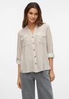 Vero Moda Long Sleeve Striped Button Up Shirt, Beige
