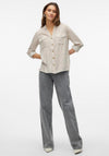 Vero Moda Long Sleeve Striped Button Up Shirt, Beige