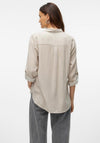 Vero Moda Long Sleeve Striped Button Up Shirt, Beige