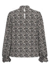 Vila Alia Cutout Print Blouse, Black