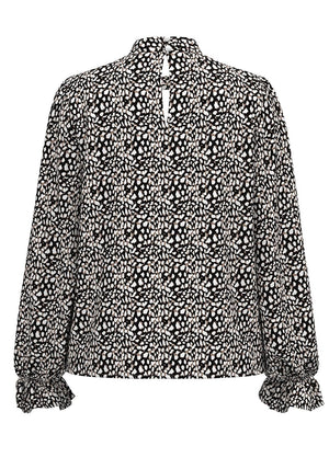 Vila Alia Cutout Print Blouse, Black