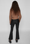 Vila Commit Leather Coated Fitted Flare Jean, Black