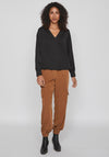 Vila Ellette V-Neck Satin Blouse, Black