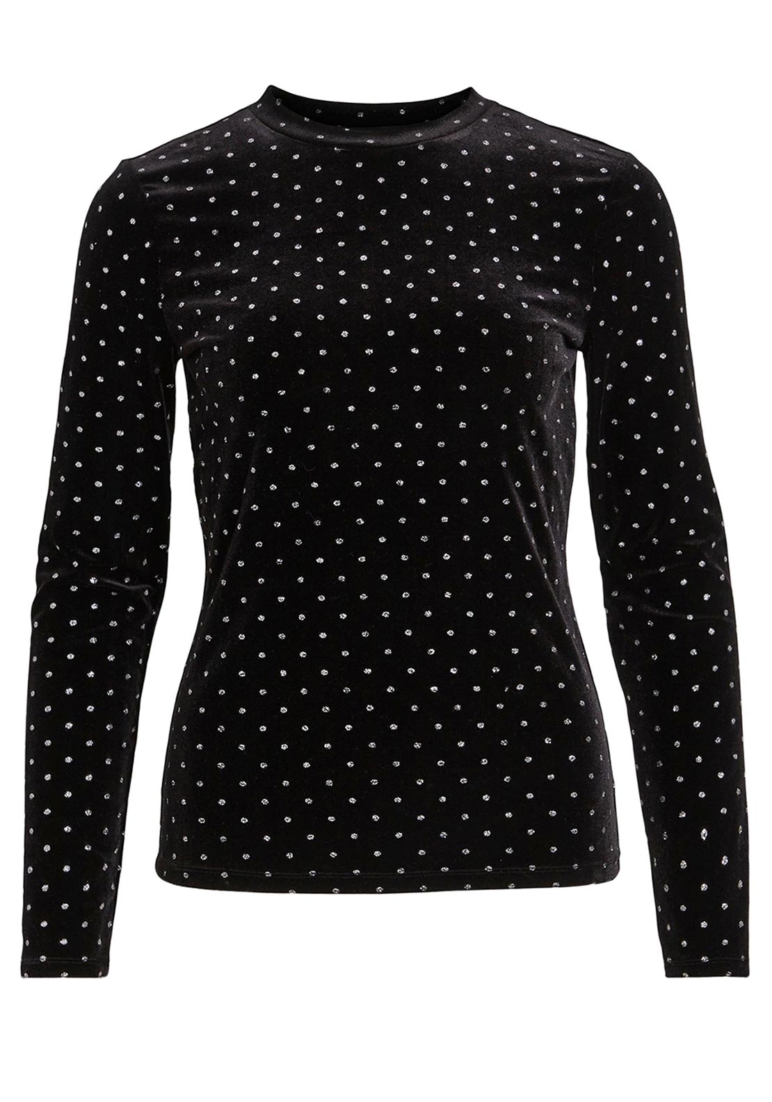 Vila Camy Glitter Polka Dot Velvet Top, Black