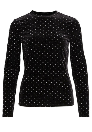 Vila Camy Glitter Polka Dot Velvet Top, Black