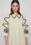 Vila Sada Embroidered Cotton Mini Dress, Cloud Dancer