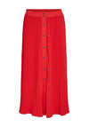 Vila Yasmin Button Pleated Midi Skirt, Tomato