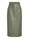 VILA High Waisted Leather Midi Skirt, Green