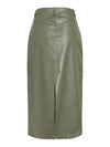 VILA High Waisted Leather Midi Skirt, Green