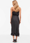 Vila Dota Polka Dot Lace Trim Satin Skirt, Black