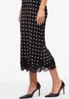 Vila Dota Polka Dot Lace Trim Satin Skirt, Black