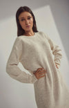 Vila Cilia Knitted Midi Jumper Dress, Natural Melange