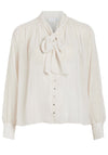 Vila Metallic Bow Tie Neck Blouse, Snow White