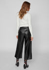Vila Dagmar Faux Leather Wide Leg Cropped Trouser, Black