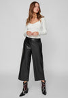 Vila Dagmar Faux Leather Wide Leg Cropped Trouser, Black