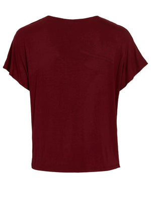 Vila Ellette V-Neck Satin Top, Cabernet