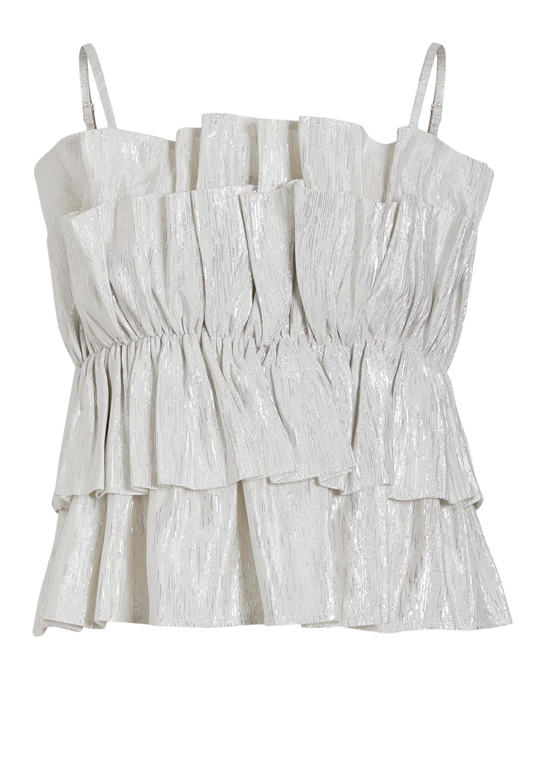 Villa Mamel Metallic Frill Top, Silver