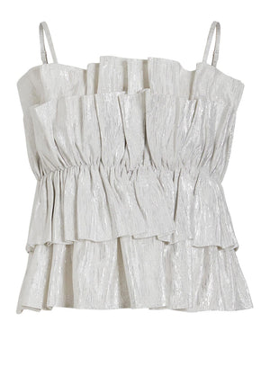 Villa Mamel Metallic Frill Top, Silver