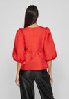 Vila Belle Balloon Sleeve Blouse, Medium Red
