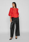 Vila Belle Balloon Sleeve Blouse, Medium Red