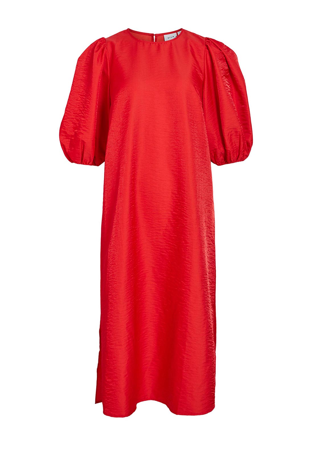 Vila Mabelle Puff Sleeve Midi Dress, Poppy Red
