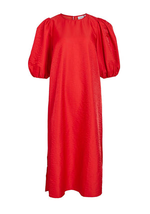 Vila Mabelle Puff Sleeve Midi Dress, Poppy Red